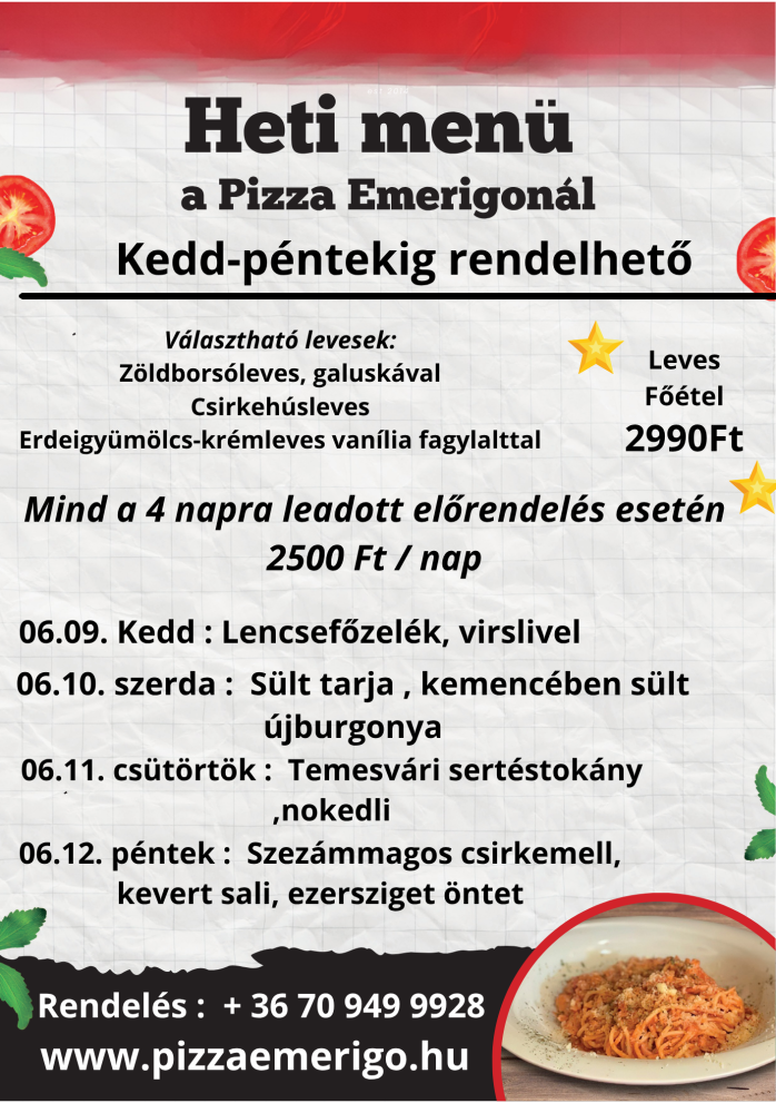 Akciós napi menü - leves+1 fogás ( 3000ft )