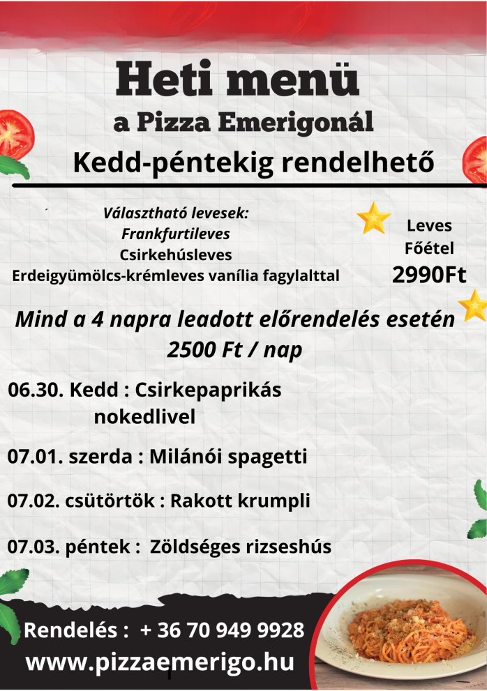 Akciós napi menü - leves+1 fogás ( 3000ft )